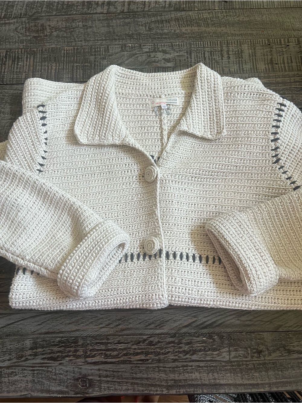 Odd Molly Cream Crochet Button-Front Women's Sweater Coat GUC Large - Picture 14 of 16